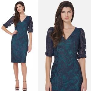 JS Collection Celeste Knee length lace dress Navy green Sz 4 Cocktail chic